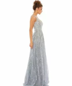Mac Duggal Embellished One Shoulder A-Line Gown