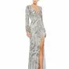 Mac Duggal Sequined Faux Wrap Split Long Sleeve Gown Shop For