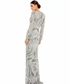 Mac Duggal Sequined Faux Wrap Split Long Sleeve Gown Shop For