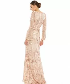 Mac Duggal Sequined Faux Wrap Split Long Sleeve Gown Shop For