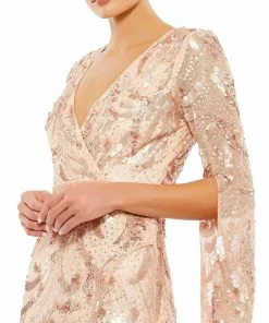 Mac Duggal Sequined Faux Wrap Split Long Sleeve Gown Shop For