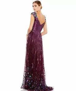 Mac Duggal Sequin & Floral Embellished Evening Gown