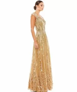 Mac Duggal Sequin & Floral Embellished Evening Gown