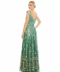 Mac Duggal Sequin & Floral Embellished Evening Gown