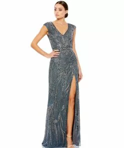 Mac Duggal Beaded Cap Sleeve Gown