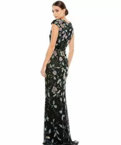 Mac Duggal Floral Beaded Cap Sleeve Evening Gown Shop For