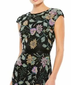 Mac Duggal Floral Beaded Cap Sleeve Evening Gown Shop For