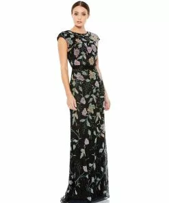 Mac Duggal Floral Beaded Cap Sleeve Evening Gown Shop For