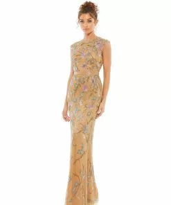 Mac Duggal Floral Beaded Cap Sleeve Evening Gown Shop For