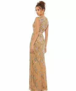 Mac Duggal Floral Beaded Cap Sleeve Evening Gown Shop For