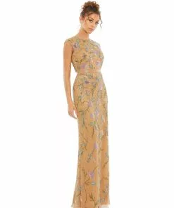 Mac Duggal Floral Beaded Cap Sleeve Evening Gown Shop For