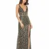 Mac Duggal Shop For Metallic Embellished Plunge Neck Open Back Gown