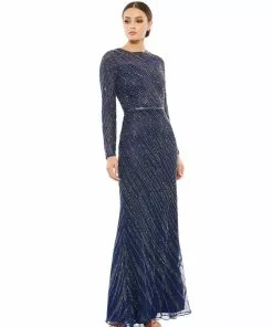 Mac Duggal Long Sleeve Beaded Column Gown Shop For