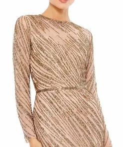 Mac Duggal Long Sleeve Beaded Column Gown Shop For