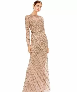 Mac Duggal Long Sleeve Beaded Column Gown Shop For