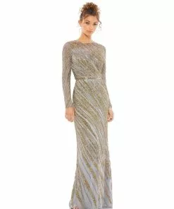 Mac Duggal Long Sleeve Beaded Column Gown Shop For