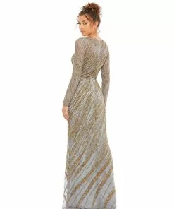 Mac Duggal Long Sleeve Beaded Column Gown Shop For