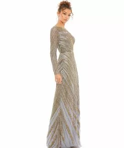 Mac Duggal Long Sleeve Beaded Column Gown Shop For