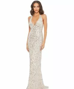 Mac Duggal Sequined Halter Strap Column Gown Shop For