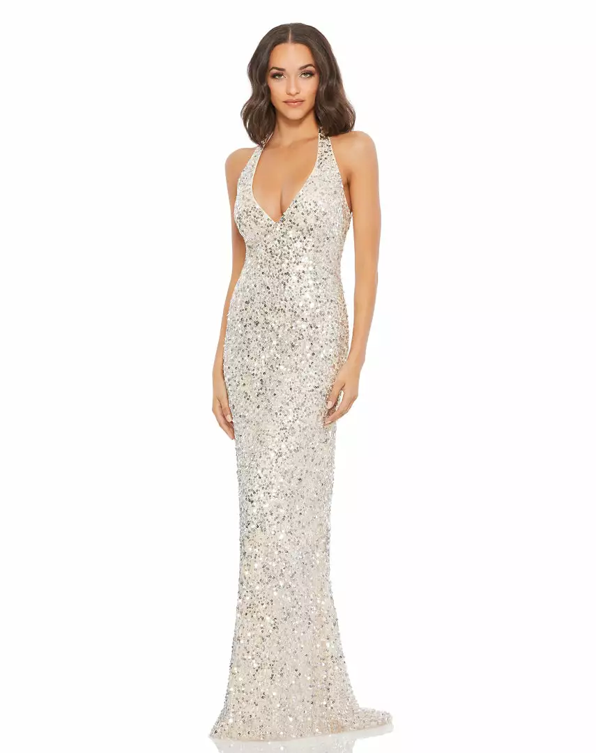 Mac Duggal Sequined Halter Strap Column Gown Shop For 1 Mac Duggal Sequined Halter Strap Column Gown Shop For
