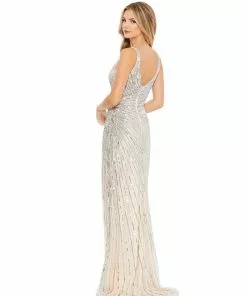 Mac Duggal Faux Wrap Sequined Evening Gown
