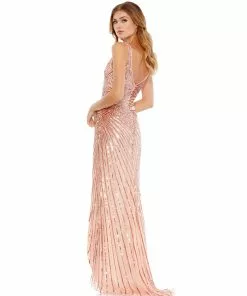 Mac Duggal Faux Wrap Sequined Evening Gown