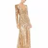 Mac Duggal Bridesmaid Dresses Metallic Sequined Long Sleeve Gown