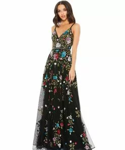 Mac Duggal Shop For Black Multi Embellished Floral Sequined Gown
