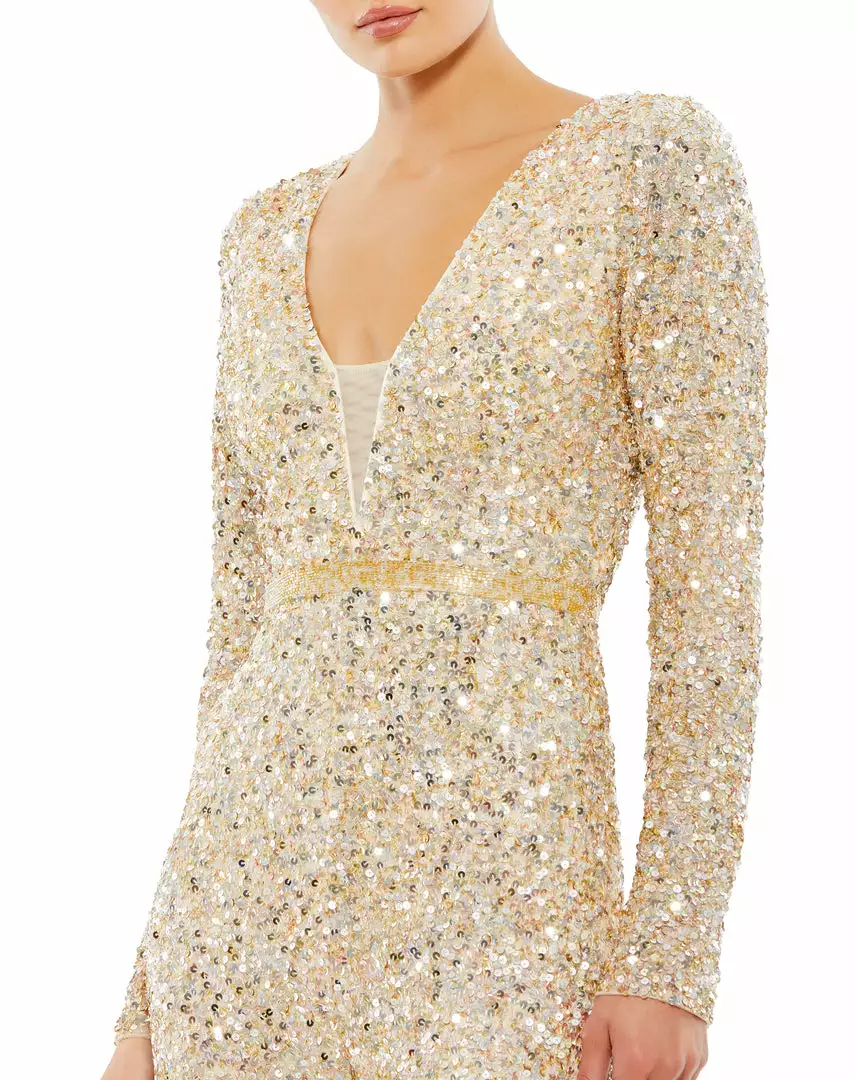 Mac Duggal Sequined Long Sleeve Illusion Plunge Neck Jumpsuit 3 Mac Duggal Sequined Long Sleeve Illusion Plunge Neck Jumpsuit