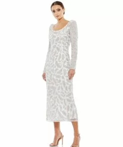 Mac Duggal Shop For Foliage Embellished Midi Sheath Dress