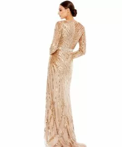 Mac Duggal Long Sleeve Sequin Streaked Gown Shop For