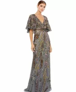 Mac Duggal Shop For Cape Sleeve Embellished Evening Gown