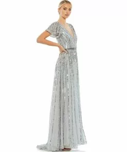 Mac Duggal Stripe Sequin V-Neck Gown Shop For