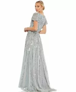 Mac Duggal Stripe Sequin V-Neck Gown Shop For