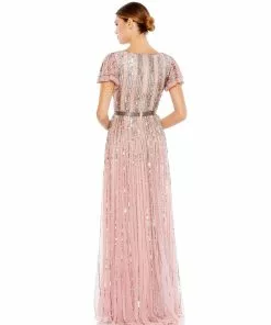 Mac Duggal Stripe Sequin V-Neck Gown Shop For