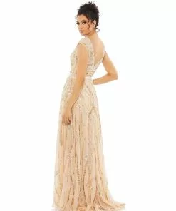 Mac Duggal Cap Sleeve Embellished Evening Gown