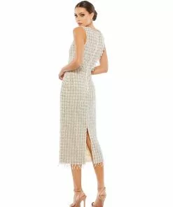 Mac Duggal Shop For Embellished Fringed Midi Sheath Dress