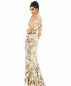 Mac Duggal Floral Embellished Sequined Gown