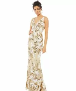 Mac Duggal Floral Embellished Sequined Gown