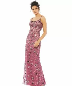 Mac Duggal Floral Embellished Scoop Neck Evening Gown