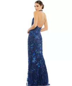 Mac Duggal Floral Embellished Halter Gown