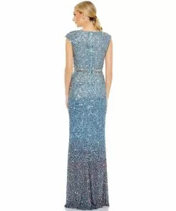 Mac Duggal Shop For Cap Sleeve Sequined High Slit Gown