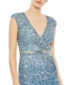 Mac Duggal Shop For Cap Sleeve Sequined High Slit Gown