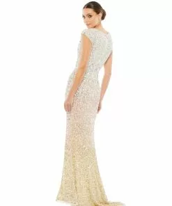 Mac Duggal Shop For Cap Sleeve Sequined High Slit Gown