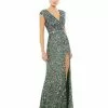 Mac Duggal Shop For Cap Sleeve Sequined High Slit Gown