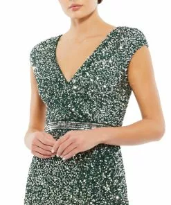 Mac Duggal Shop For Cap Sleeve Sequined High Slit Gown