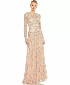 Mac Duggal Embellished Illusion High Neck Long Sleeve A Line Gown Shop For