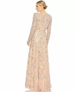 Mac Duggal Embellished Illusion High Neck Long Sleeve A Line Gown Shop For