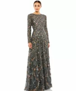 Mac Duggal Embellished Illusion High Neck Long Sleeve A Line Gown Shop For