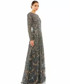 Mac Duggal Embellished Illusion High Neck Long Sleeve A Line Gown Shop For